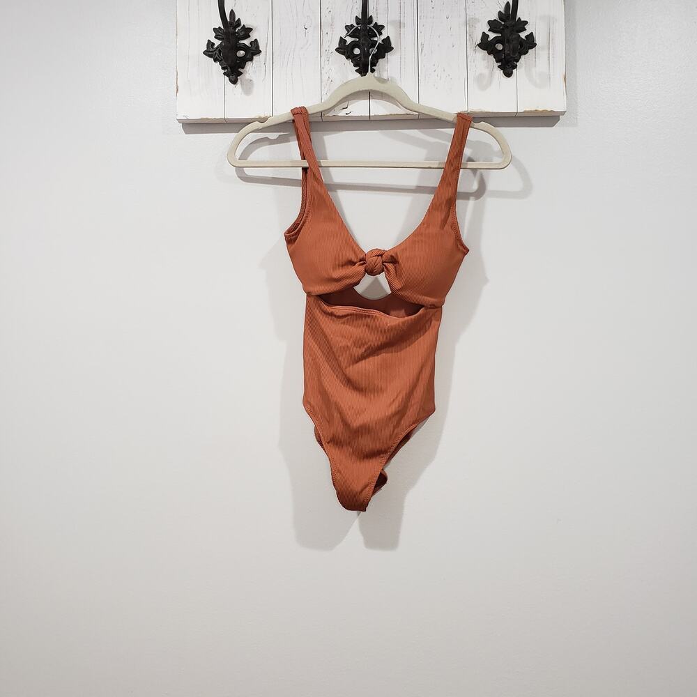 Aerie Rust Ribbed Knot Cut Out One Piece Swimsuit XXS